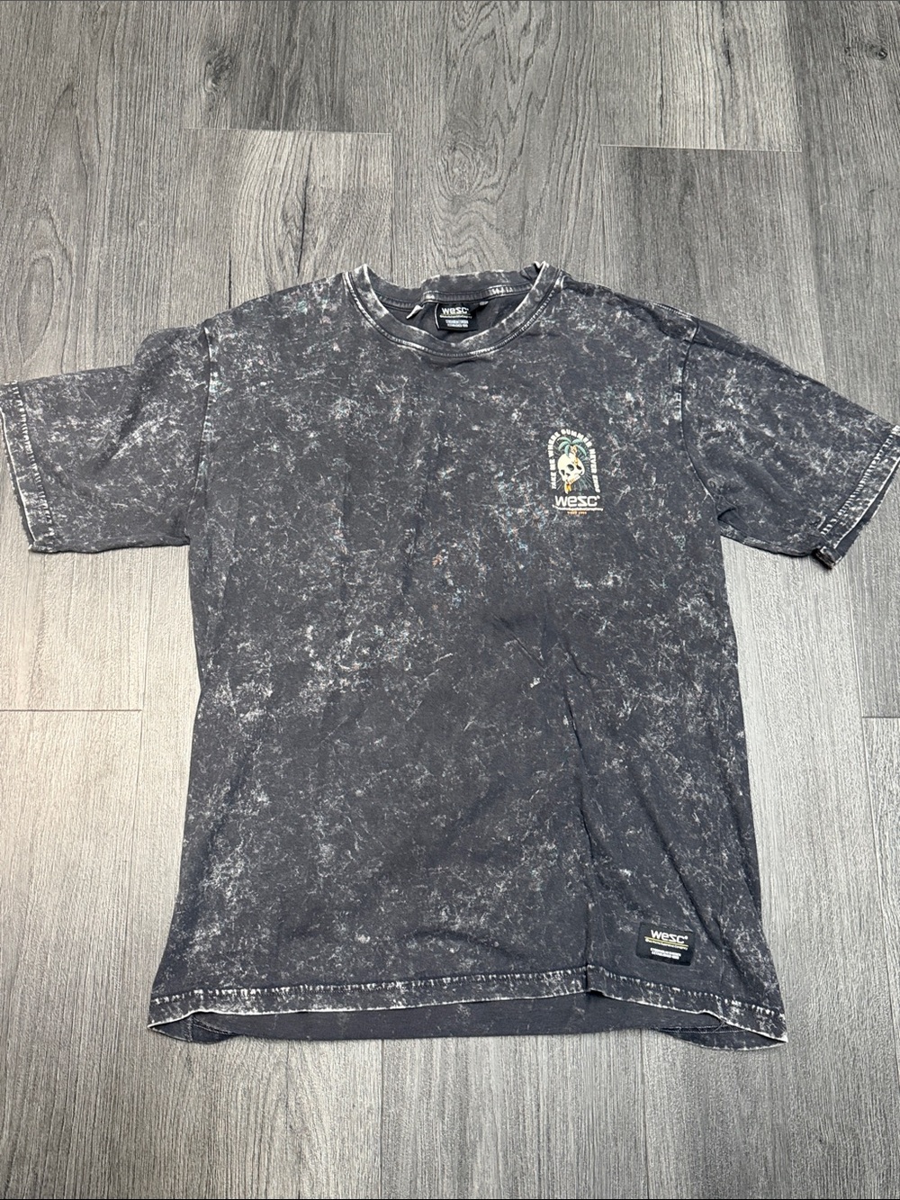 Wesc Black Mineral-Wash Short Sleeve Tee with Chest Emblem